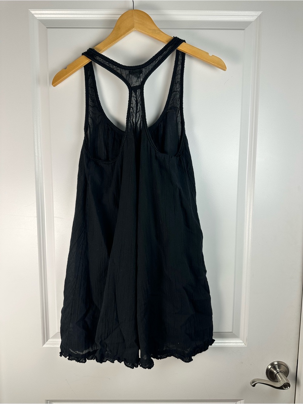 Aerie Black Crinkle Gauze Racerback Cover Up Dress Crochet Trim Small - Picture 7 of 8